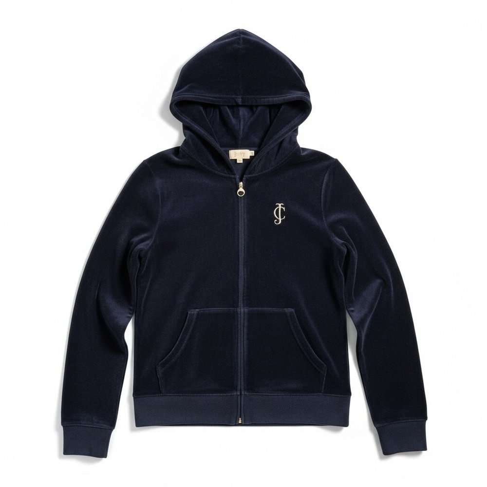 Juicy Couture Vintage Y2K Velour Hoodie Zip Up Jacket Navy Blue Logo Women's‎ XL
